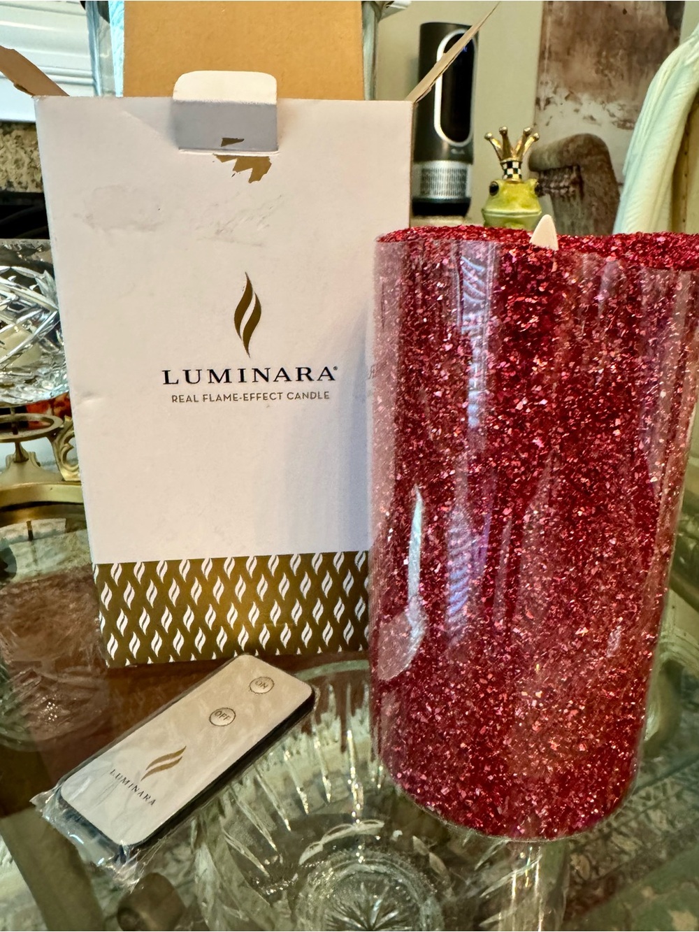 Luminara NEW Red Glitter LED Flameless Candle with Remote